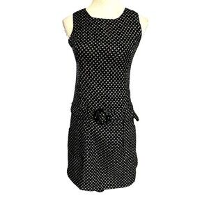 AAApple Black Gold Belted Cotton Wool Sleeveless Shift Dress Glitter Sz S NWT